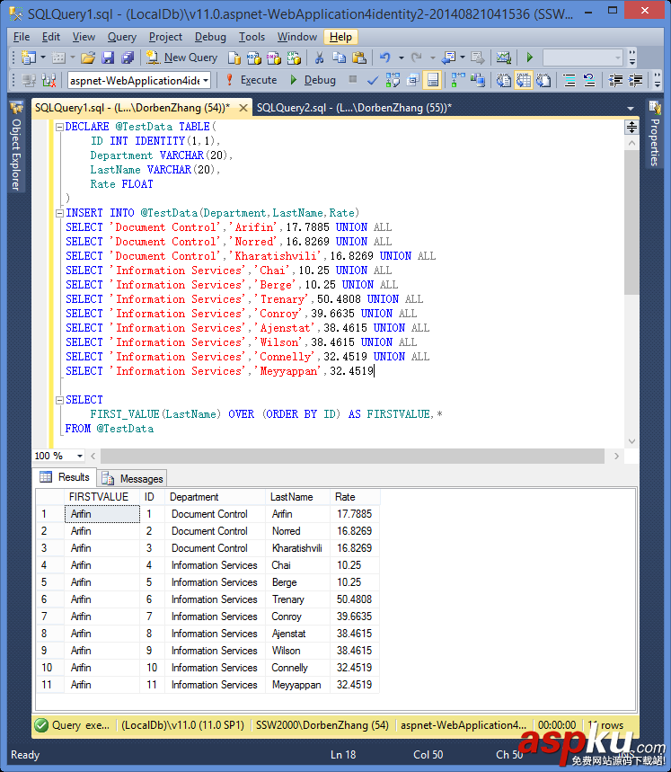 SqlServer2012中First_Value函數簡單分析