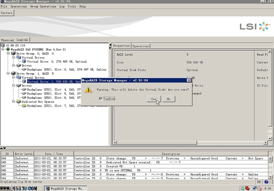 LSI 8708E SAS RAID卡管理軟件MSM中如何刪除陣列？