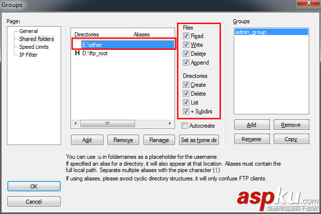 FileZilla Server ftp 服務器下通過alias別名設置虛擬目錄(多個分區) ftp,alias別名