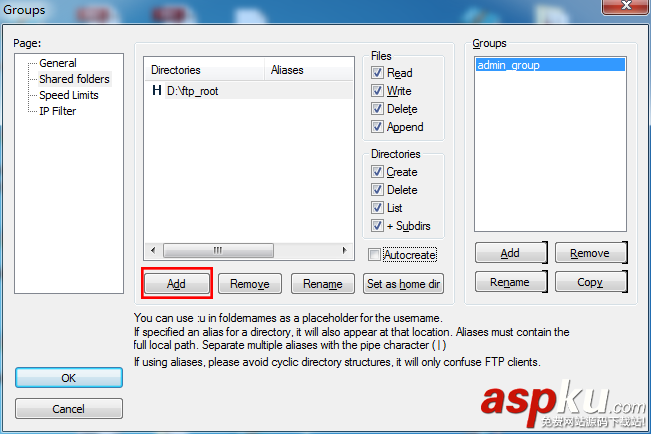 FileZilla Server ftp 服務器下通過alias別名設置虛擬目錄(多個分區) ftp,alias別名
