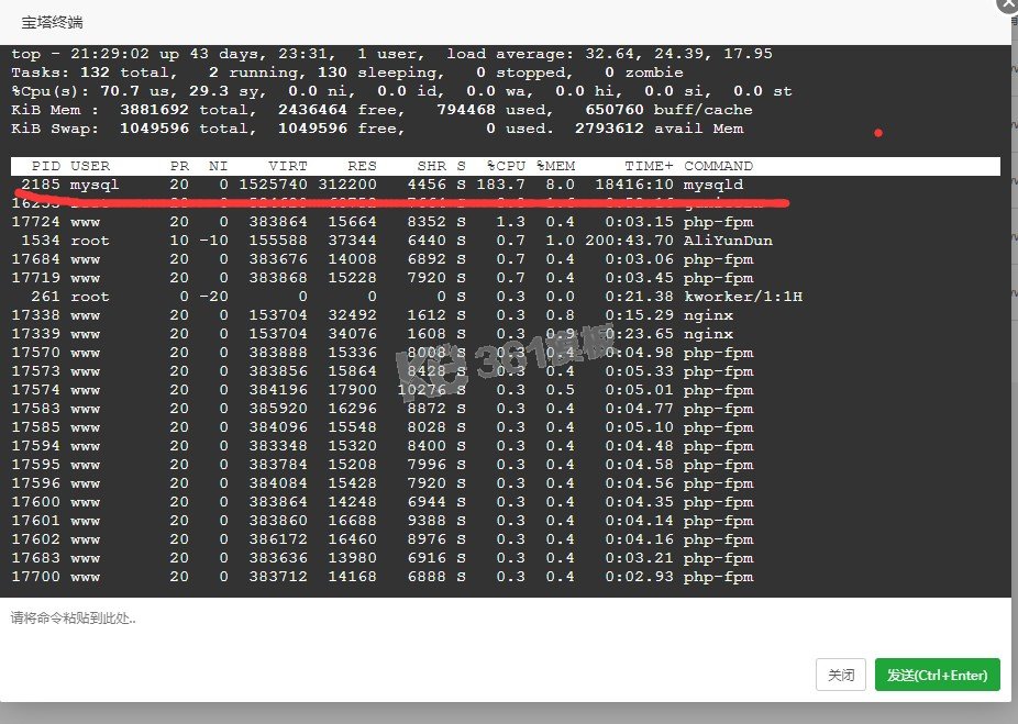Linux寶塔面板CPU占滿100%，負(fù)載100%網(wǎng)站緩慢解決方法